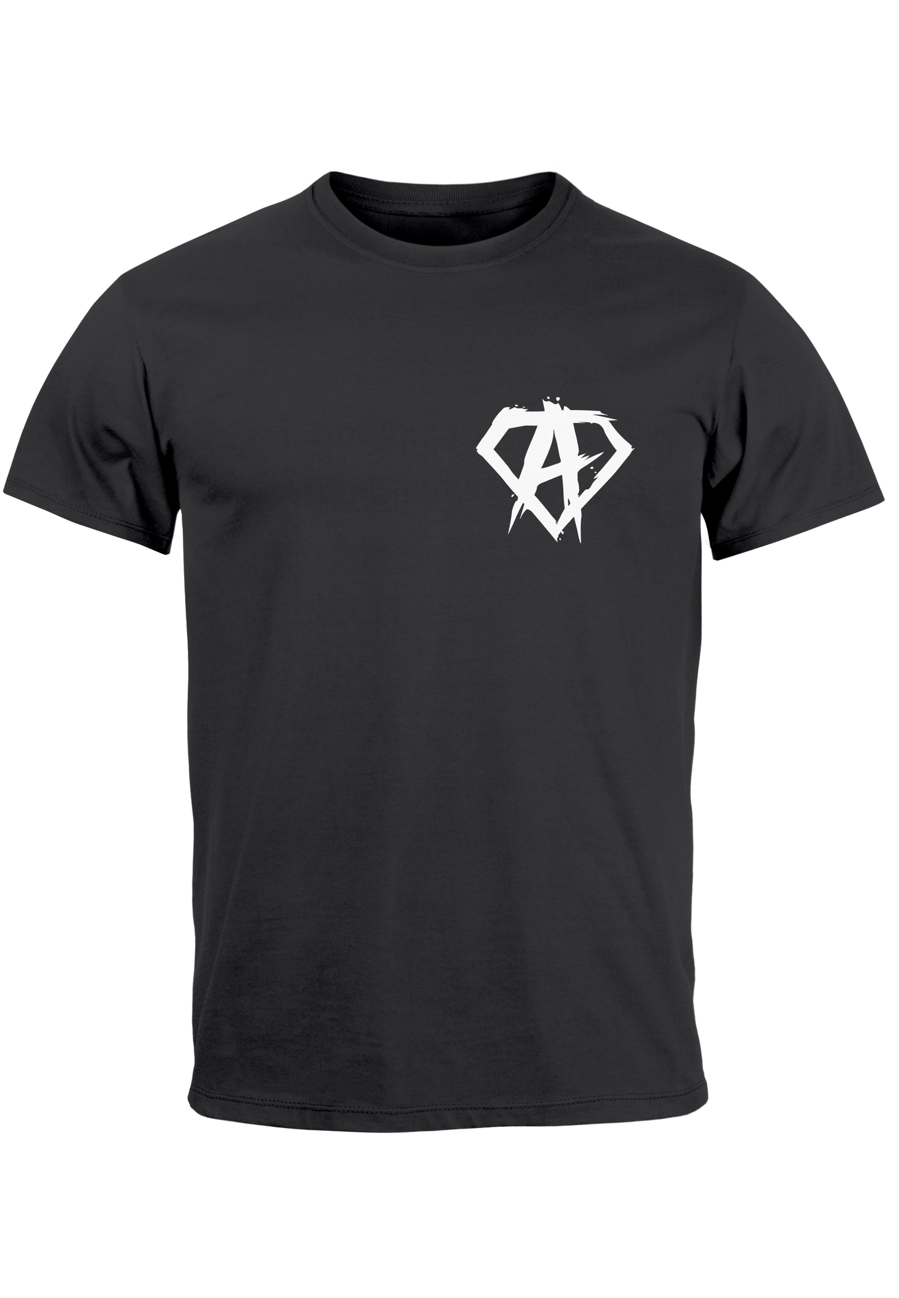 Neverless Print-Shirt Herren T-Shirt Print Aufdruck Alpha Superhero Gym Anarchy Badge Logo F mit Print anthrazit