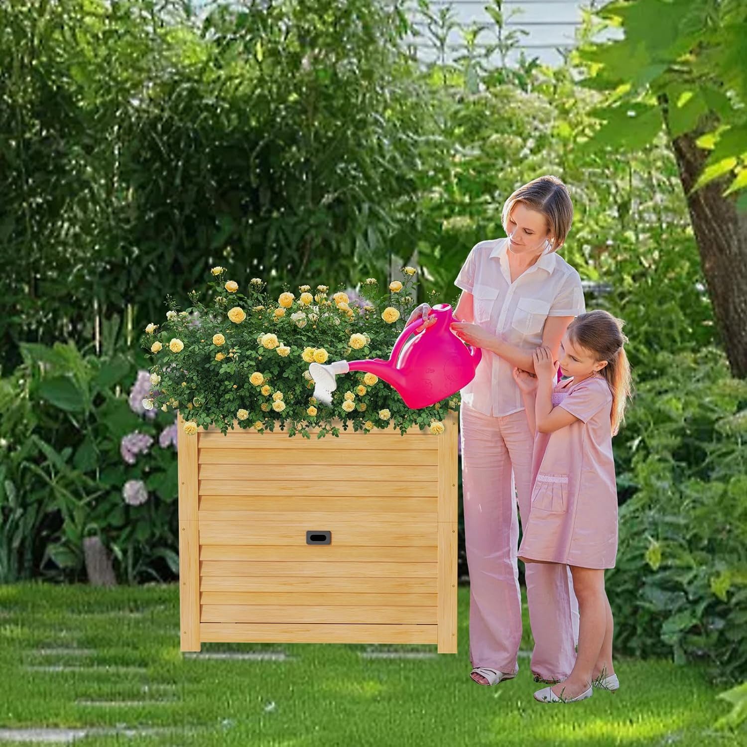Meulbaty Blumenkasten Holz-Hochbett, Outdoor Pflanzkasten für Garten mit Stauraum, 100% natürliches Holz, inkl. aller Teile & klarer Anleitung