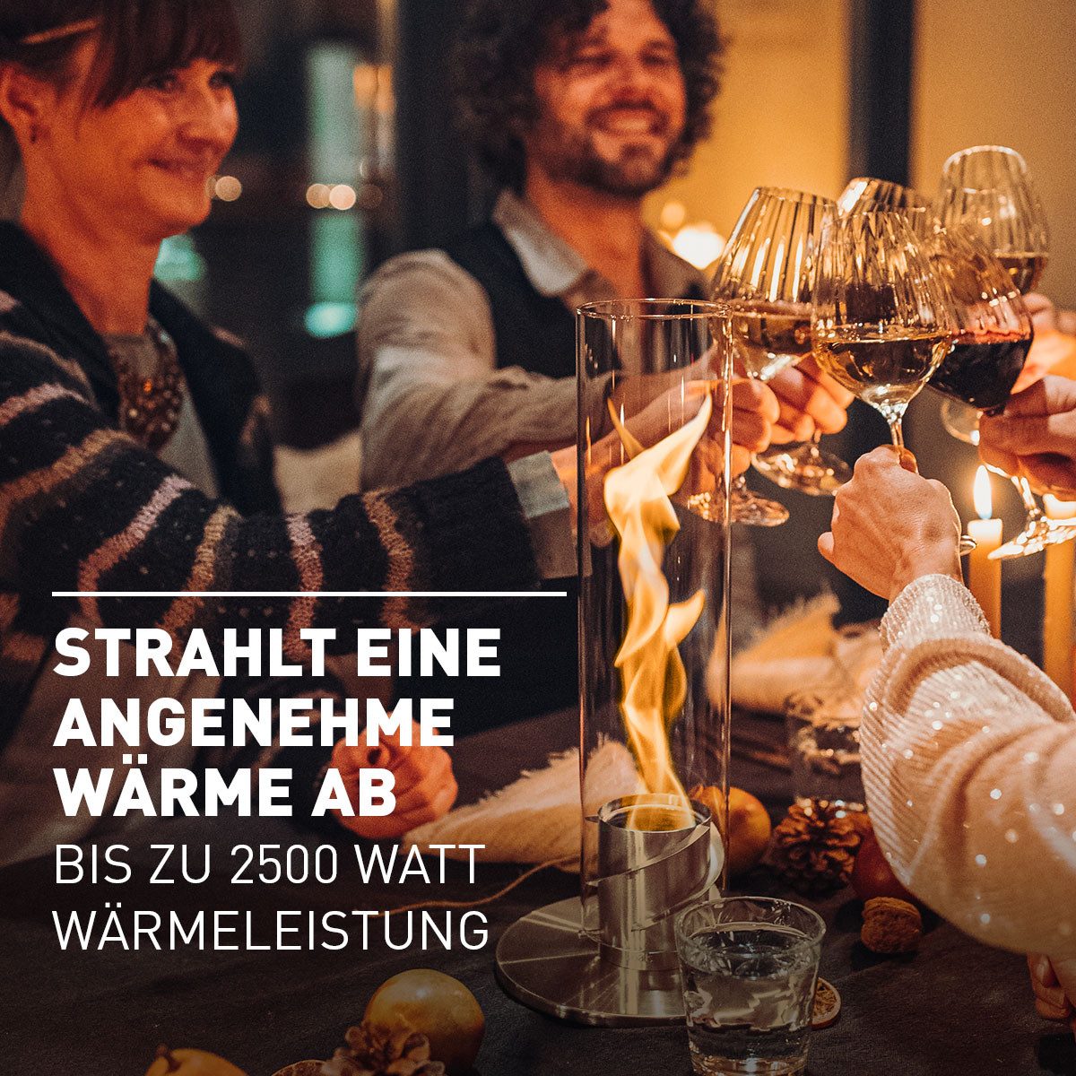höfats Tischfeuer SPIN 90, 120 (Tischfeuer, Windlicht, Gartenfackel und Bioethanolkamin aus Edelstahl, Tischkamin für Indoor und Outdoor), strahlt angenehme Wärme ab