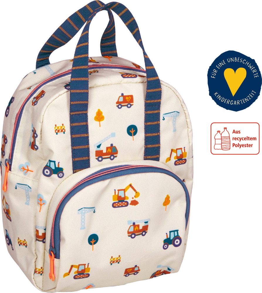 COPPENRATH DIE SPIEGELBURG Kinderrucksack Kinder Rucksack „Fahrzeuge – Kinderrucksack aus Polyester m. Brustgurt (Set, 1-tlg., 1), abnehmbarer Brustgurt