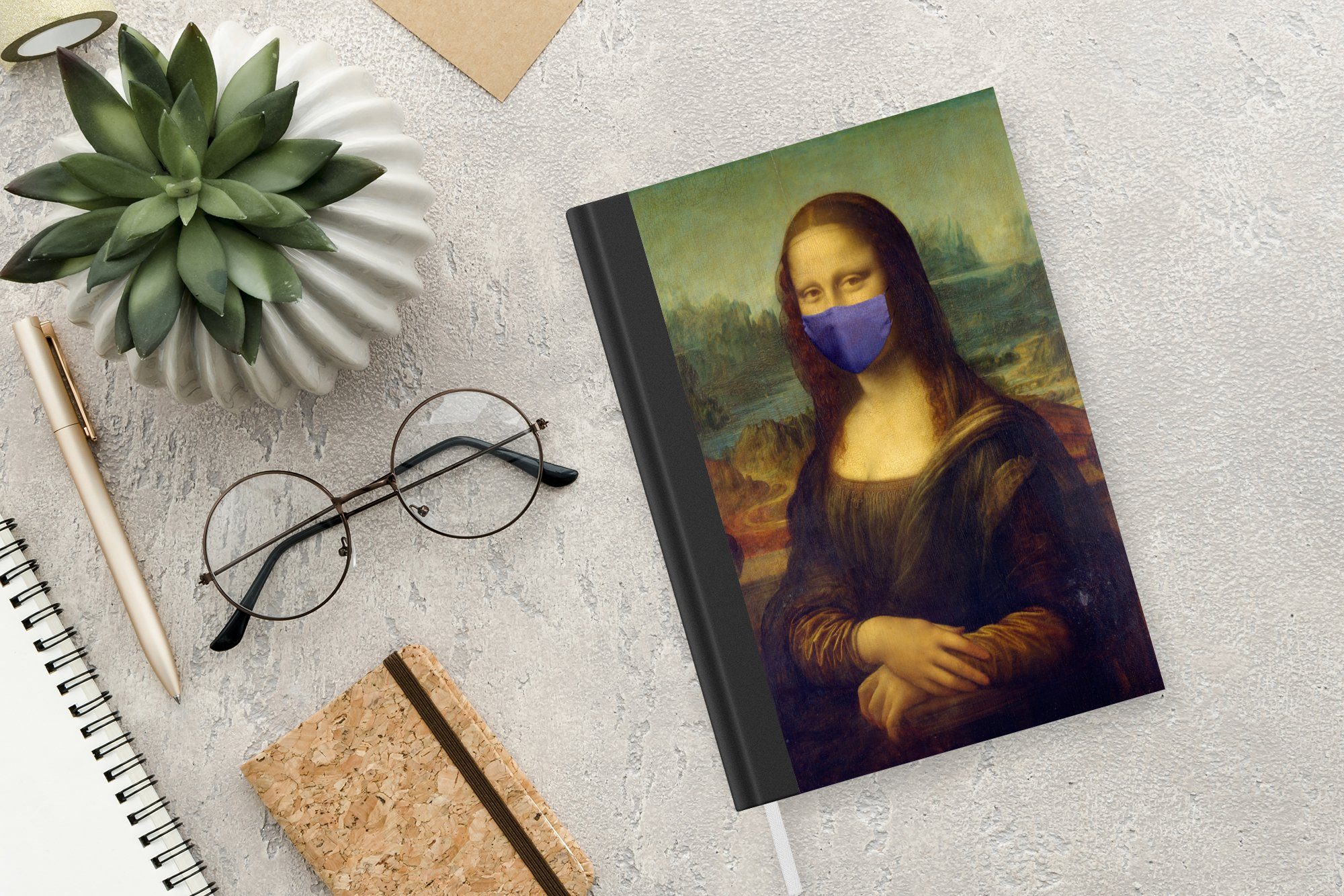 Tagebuch, MuchoWow 98 Vinci - Leonardo Blau, Seiten, da Haushaltsbuch Lisa Notizbuch Mona - Merkzettel, Mundharmonika Notizheft, Journal, A5, -