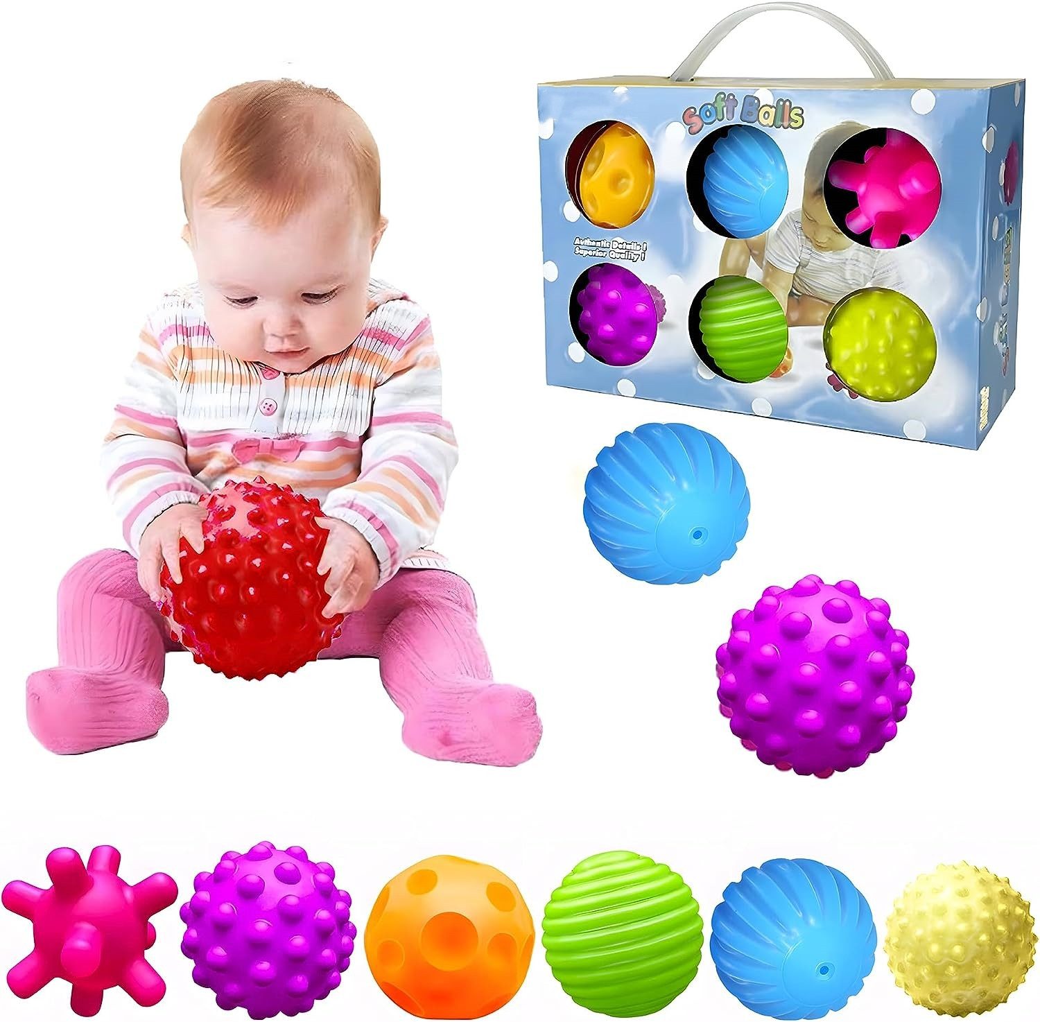 Fivejoy Greifspielzeug Baby Sensorik Spielzeug, Infant Sensory, Tactile Sensory Softball (6-tlg., Squeeze Ball Texture Multi Massage Soft Bälle Set), Montessori Baby Spielzeug, Sortier & Stapelspielzeug Geschenke