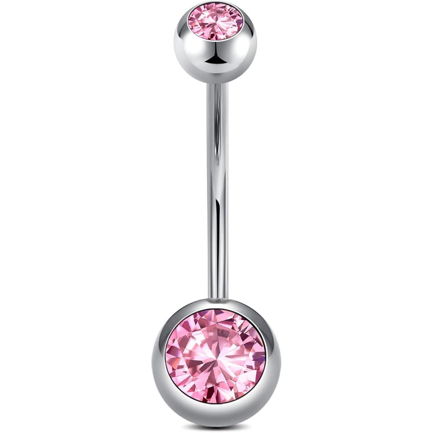 FunZing Bauchnabelpiercing Bauchnabelpiercing Titan Silber 16mm Stablänge 1 Stück 14G CZ