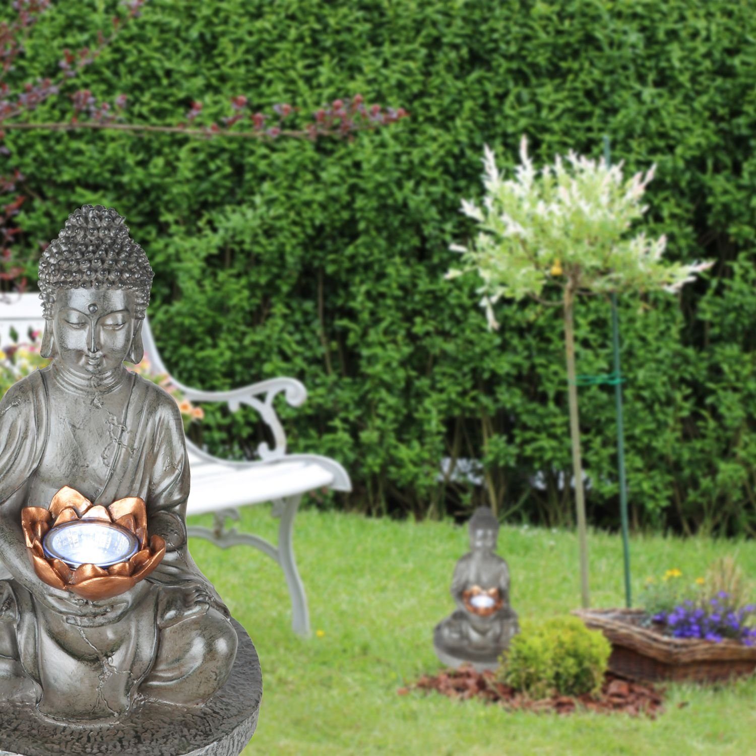 bmf-versand LED Solarleuchte Solarleuchte Garten Solarlampe Buddha 2er Set Garten Deko Außen, LED fest integriert, warmweiß, Gartenbeleuchtung