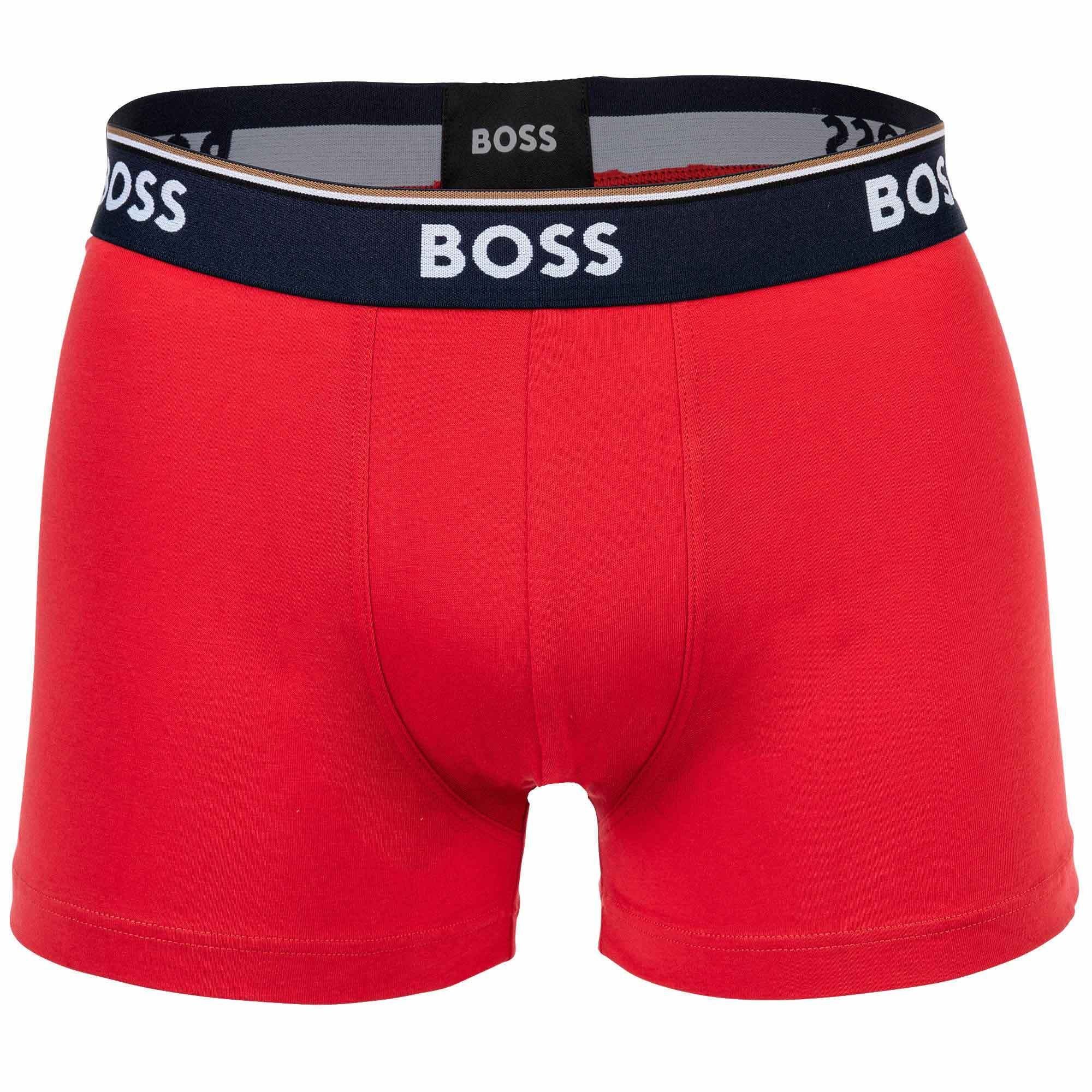 BOSS Boxer Herren Power, Rot/Dunkelblau/Olive 3er Pack - Trunks, Unterwäsche