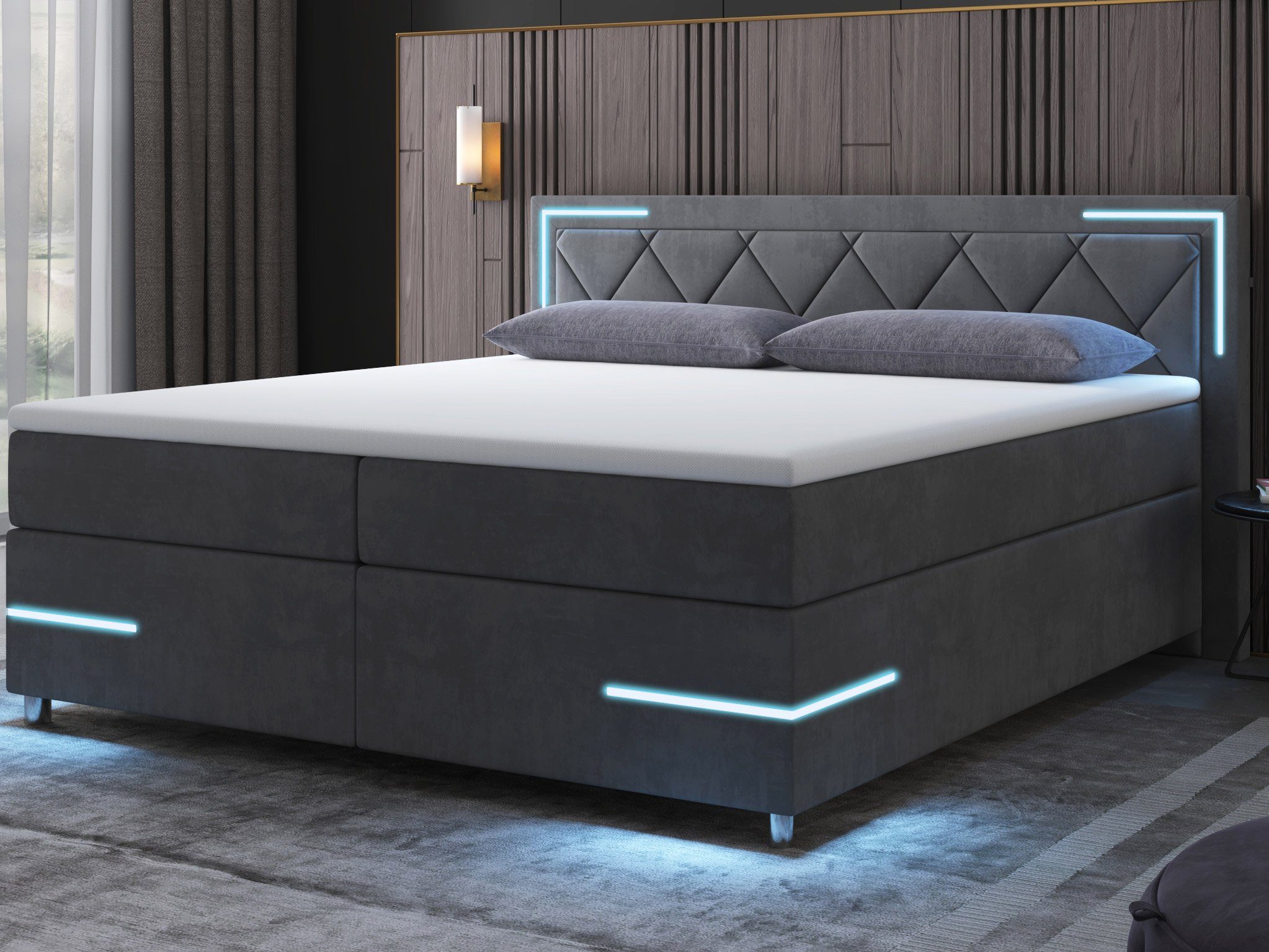 und Boxspringbett Arizona, LED wonello Topper, Bettkasten wahlweise Beleuchtung mit mit