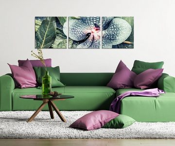 artissimo Glasbild mehrteiliges Glasbild 150x50cm Bild aus Glas Blatt Orchidee grün