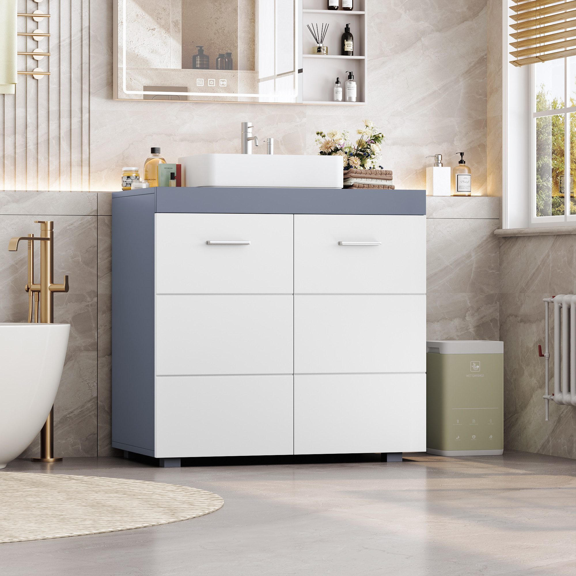 Homfa Waschbeckenunterschrank Unterschrank Badezimmerschrank mit 2 Türen, weiß, 60x31x60cm