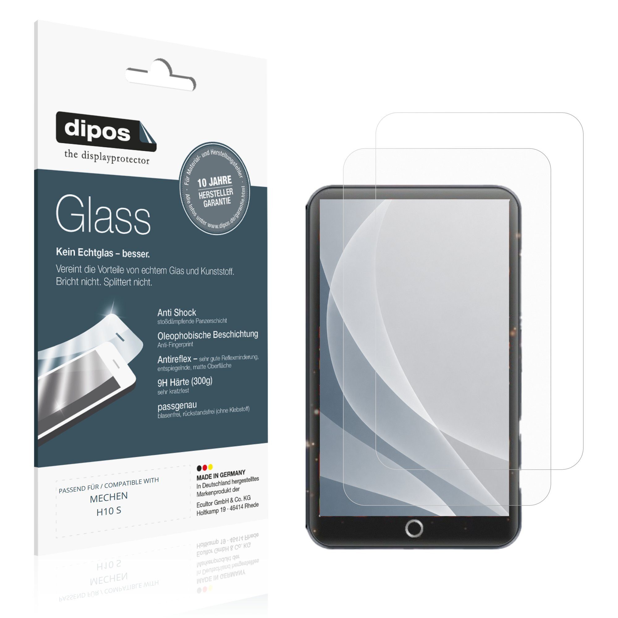 dipos Displayschutzfolie Schutzfolie für MECHEN H10 S, 2 Stück, Displayschutz Schutz Folie Made in Germany