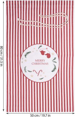 BRUBAKER Aufbewahrungstasche Weihnachtssack Merry Christmas Rot Weiß - 80 cm Geschenksack (1-tlg., Tanne, Sterne, Zuckerstange und Handschuhe), Nikolaussack Sack Baumwolle mit Kordel für Geschenke