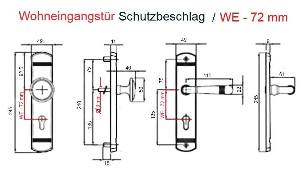 Häusler Onlinehandel GmbH Türbeschlag Schutzbeschlag Helena Prime LS Messing poliert WE 72 Kn-Dr, gehärteter Stahlplatte im Aussenschild