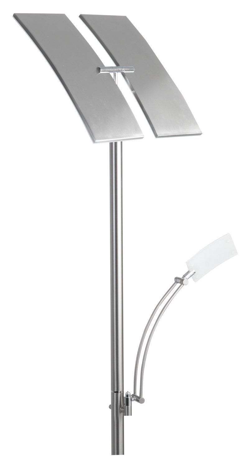 B-LEUCHTEN LED Deckenfluter Stehleuchte DUO, 2-flammig, H 182 cm,  Nickelfarben, Dimmfunktion, Lesearm, LED fest integriert, Warmweiß, Acryl,  Metall, Touchsensor