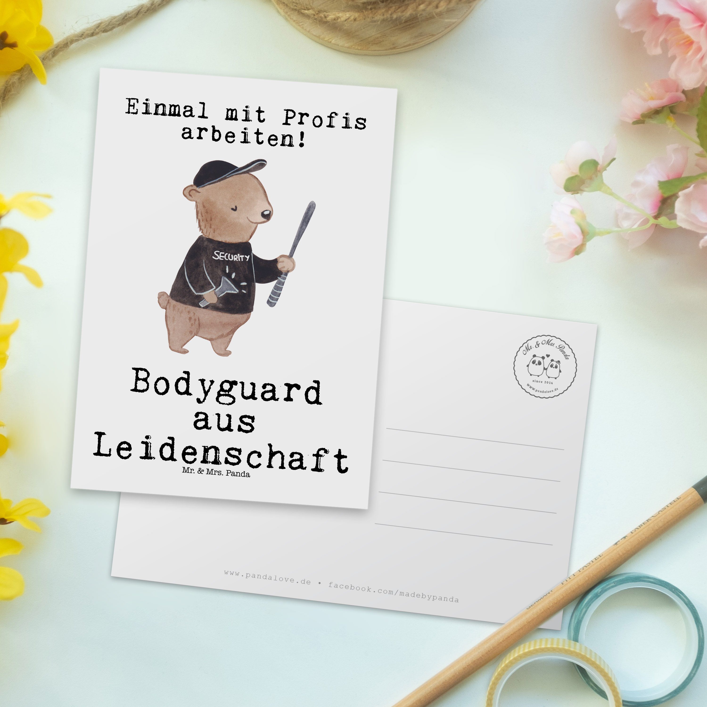 Geschenk, Ansichtskarte, Panda & Mrs. aus Postkarte Leidenschaft Geschenk - - Mr. Bodyguard Weiß