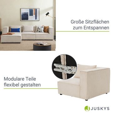 Juskys Ecksofa Domas, 4 Teile, L, modulare Couch für Wohnzimmer, 3 Sitzer mit Ottomane & Kissen
