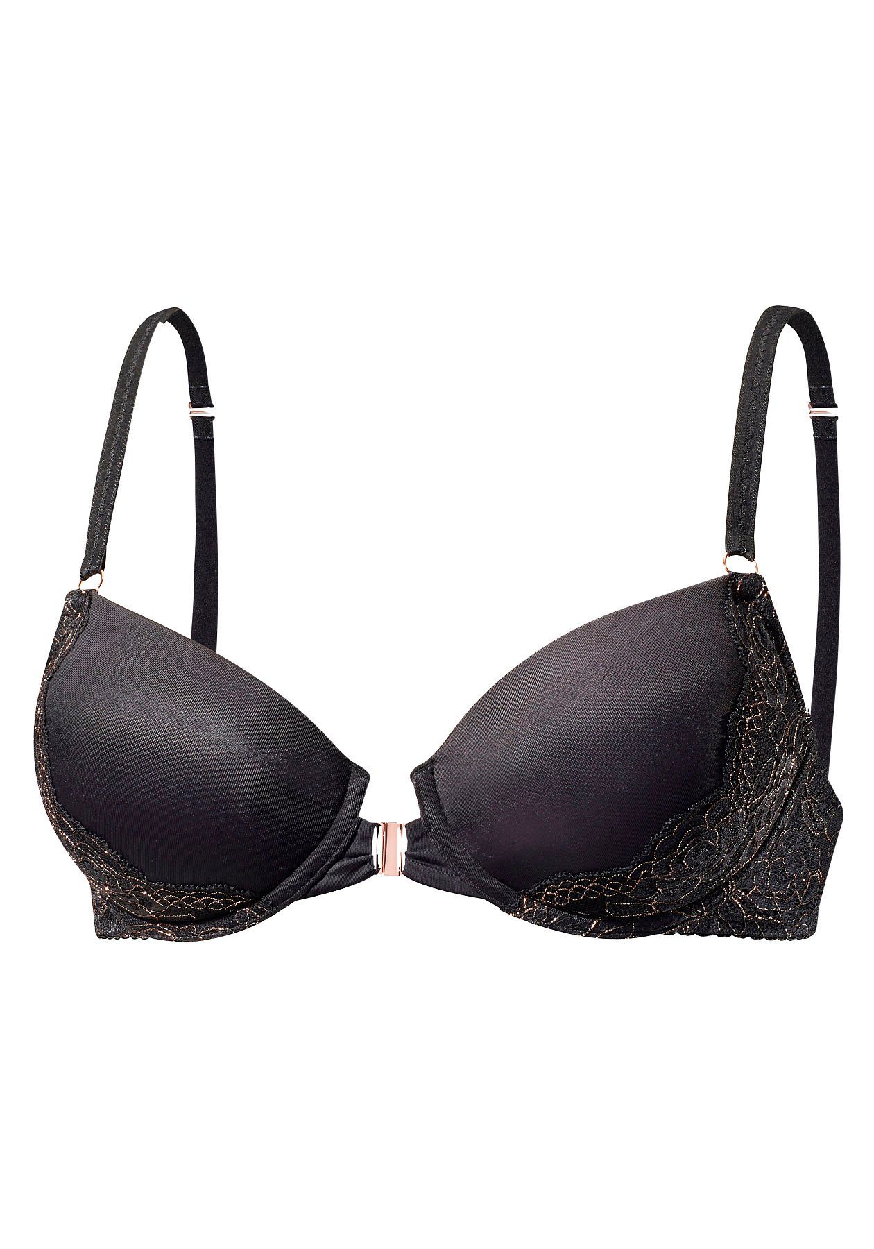 praktischem Dessous Neckholder-BH mit LASCANA schwarz-bronzefarben Vorderverschluss,