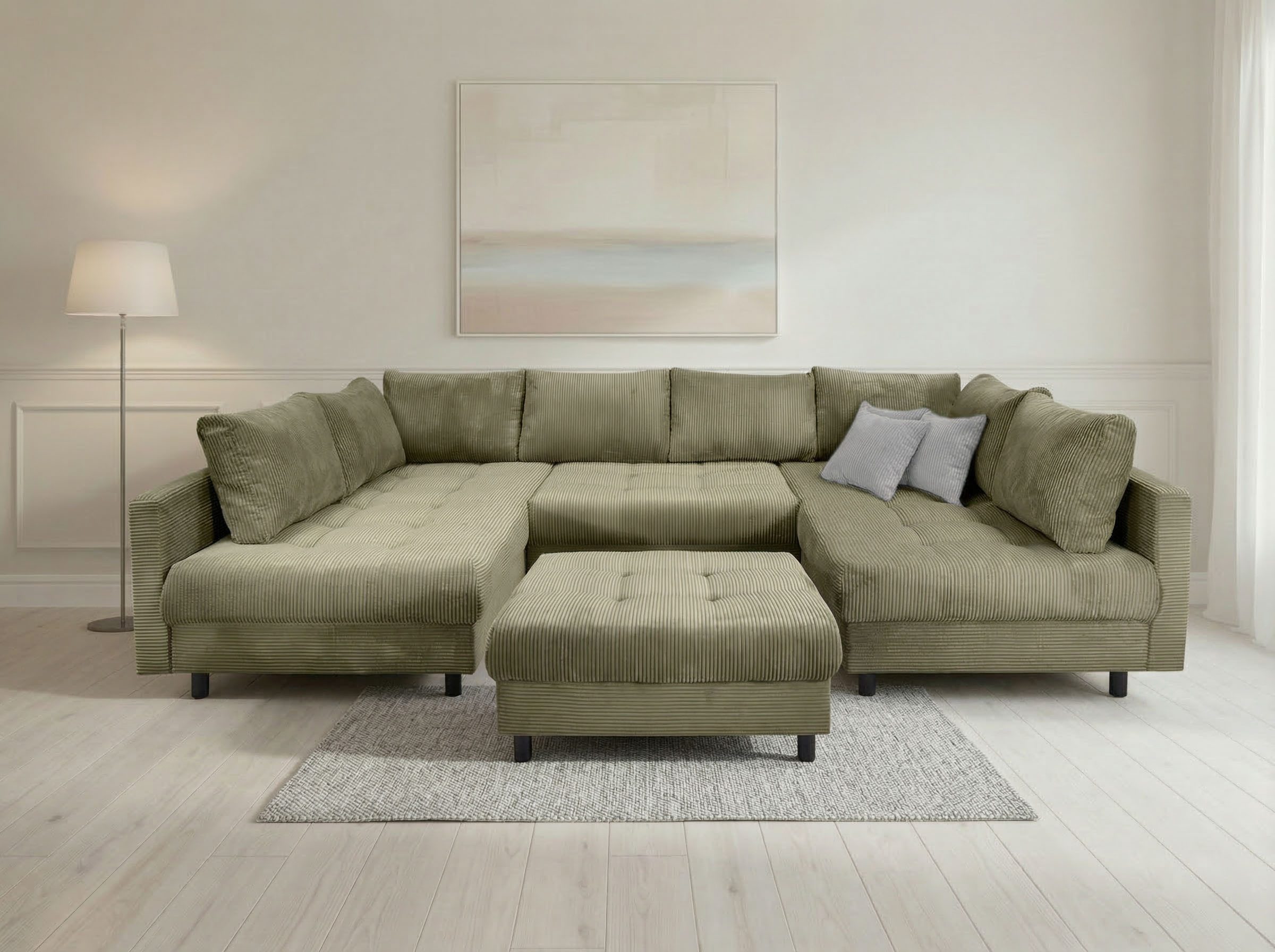 OTTO home Wohnlandschaft Antonia U-Form, B: 298 cm, inkl. Hocker, Federkernpolsterung, extra große Liegefläche, 282x178cm, inkl. 3 Zierkissen