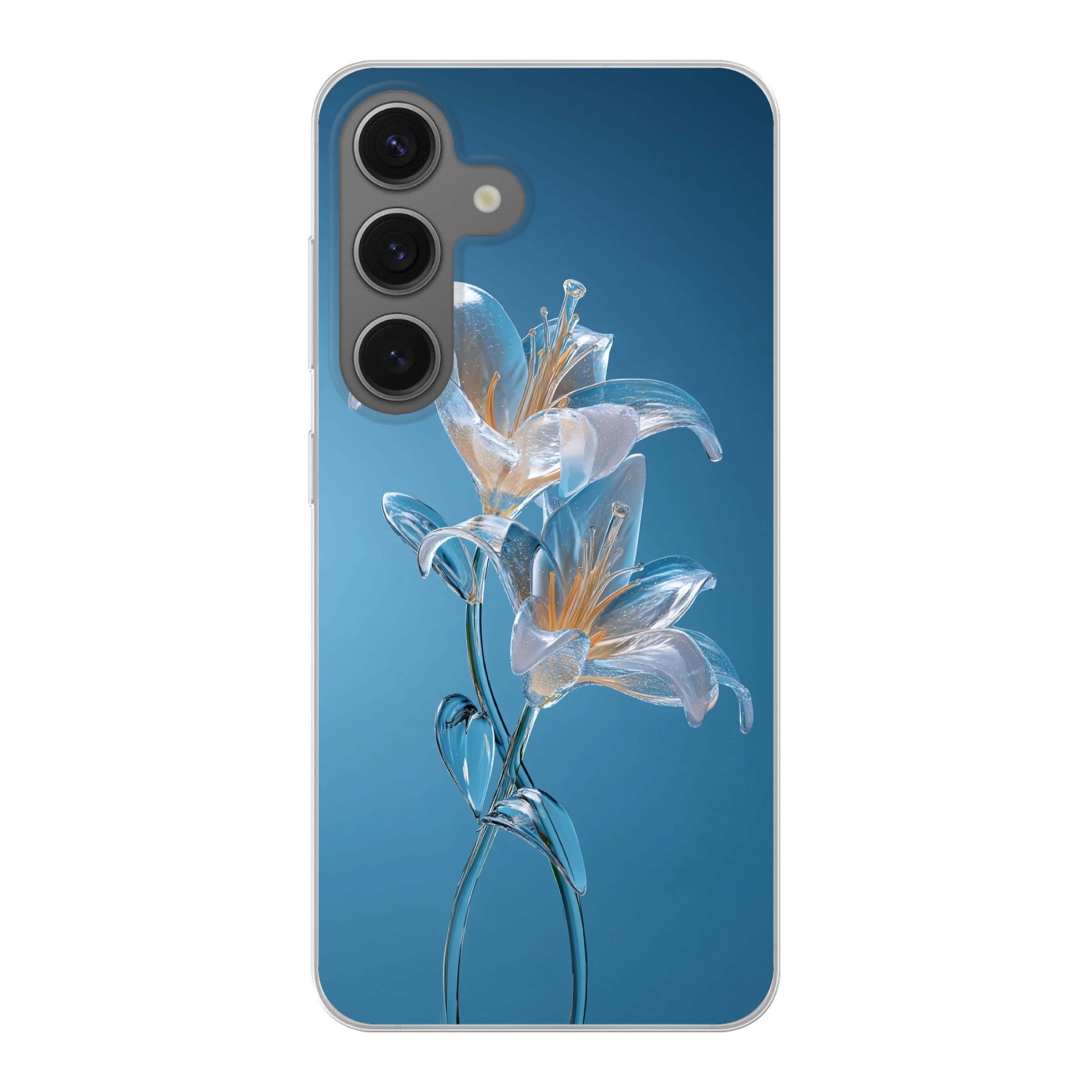 Handyhülle für Samsung Galaxy S25 Lilien - Blau - Gläser