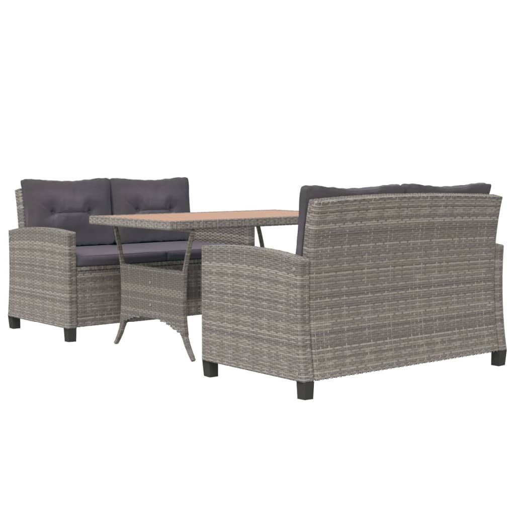vidaXL Garten-Essgruppe 3-tlg. Garten-Essgruppe Poly Rattan & Massivholz, (3-tlg)