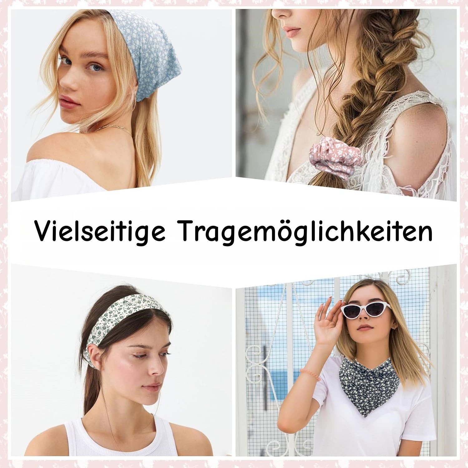 Zaewry Stirnband 5 Stück Boho Damen Blumen Stirnbänder Dreieck Kopftüchern (Chiffon Bandanas Süßes Turban Haarbänder, 5-St) Elastische Haarschal Kopfzubehör für – Bild 4 von 5