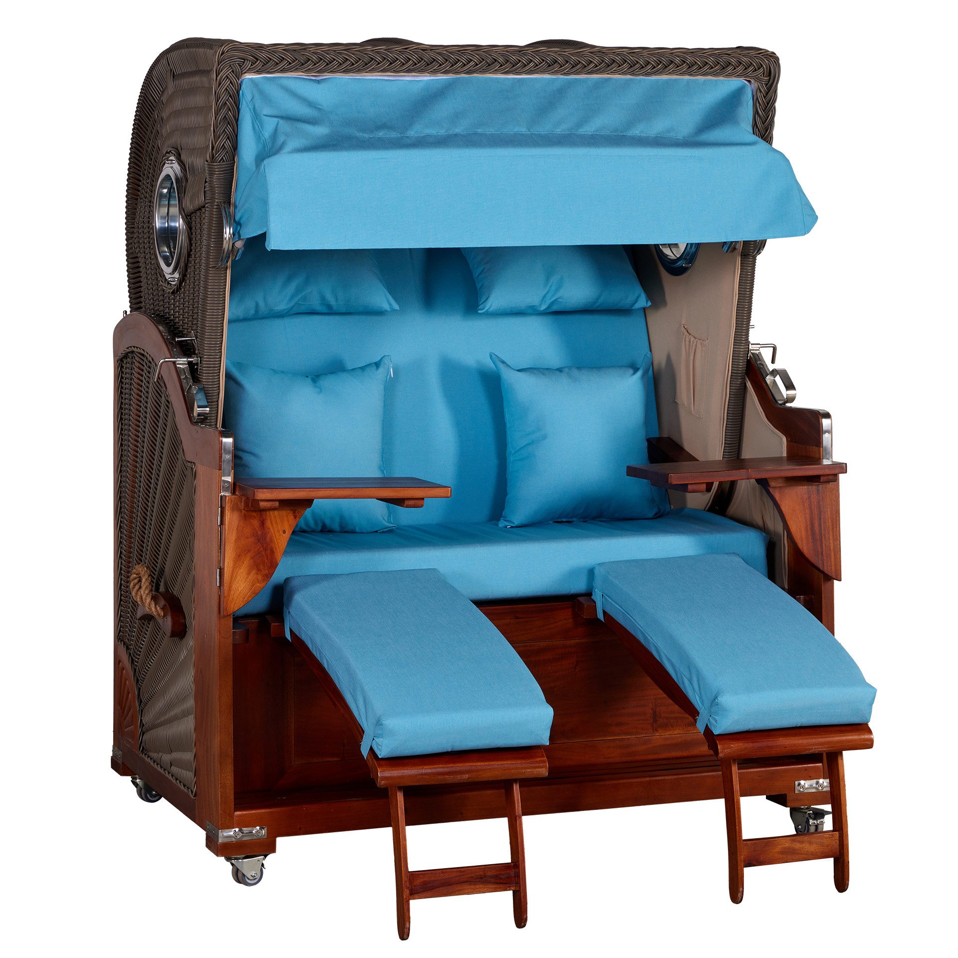 WebaVita Strandkorb Romy aus massivem rotbraunem Hartholz Blau, BxTxH: 145x80x170 cm, Strandkorb