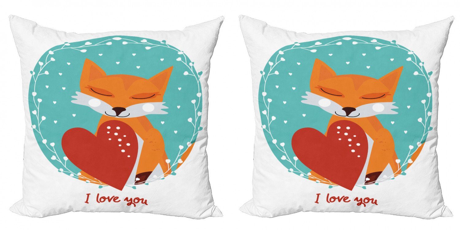 Kissenbezüge Modern Accent Doppelseitiger Digitaldruck, Abakuhaus (2 Stück), Süße Katze Romantisches Thema Fox Herz