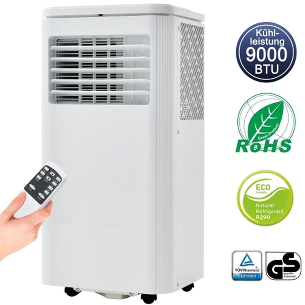 ZREE Klimagerät Mobile 3-in-1, mit 9000 BTU Luftkühler, Ventilator, Luftentfeuchter, 3 Betriebsarten/für Räume bis 80m³,Fernbedienung und 24h Timer