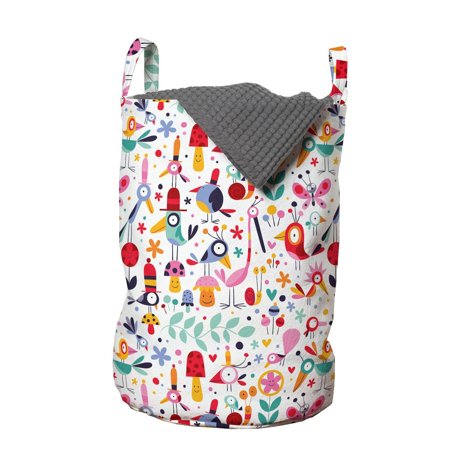 Abakuhaus Wäschesäckchen Wäschekorb mit Griffen Kordelzugverschluss für Waschsalons, Vögel Lustige Tier-Charaktere