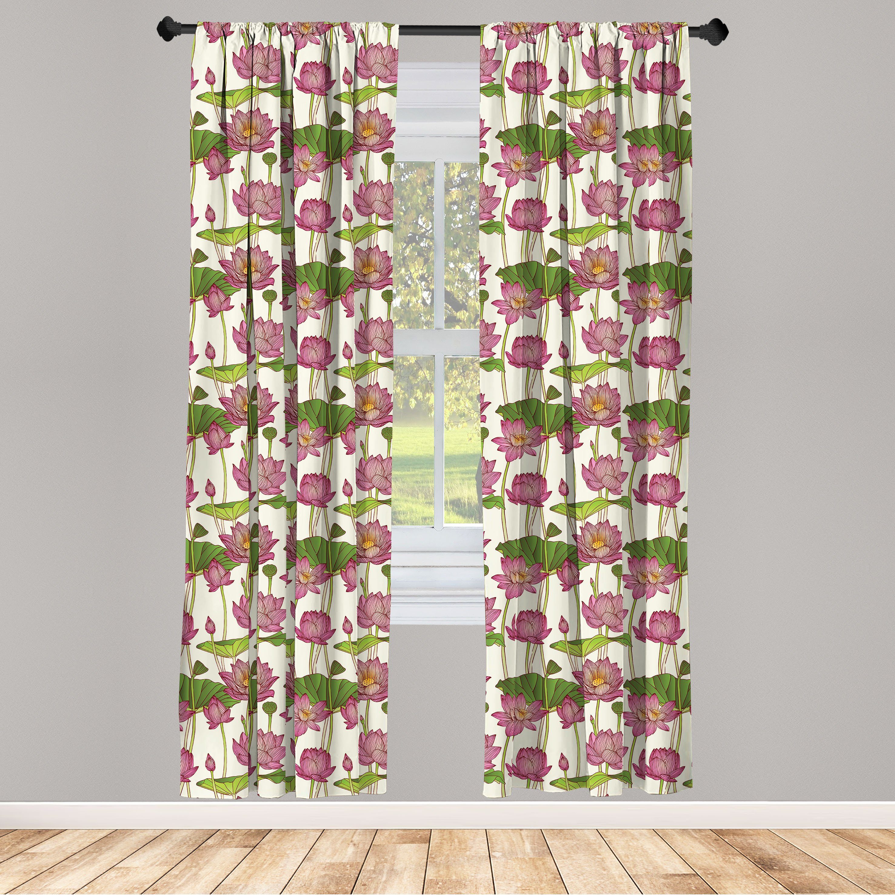 Gardine Vorhang für Wohnzimmer Schlafzimmer Dekor, Abakuhaus, Microfaser, Lotus Pinke Blumen