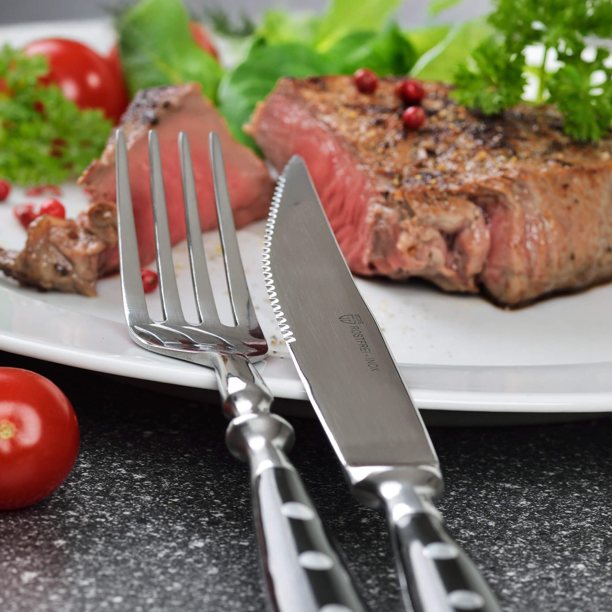 GRÄWE Steakbesteck GRÄWE Steak-/Pizzabesteck 12-tlg., Serie Nürnberg, SCHWARZ, Edelstahl 18/0