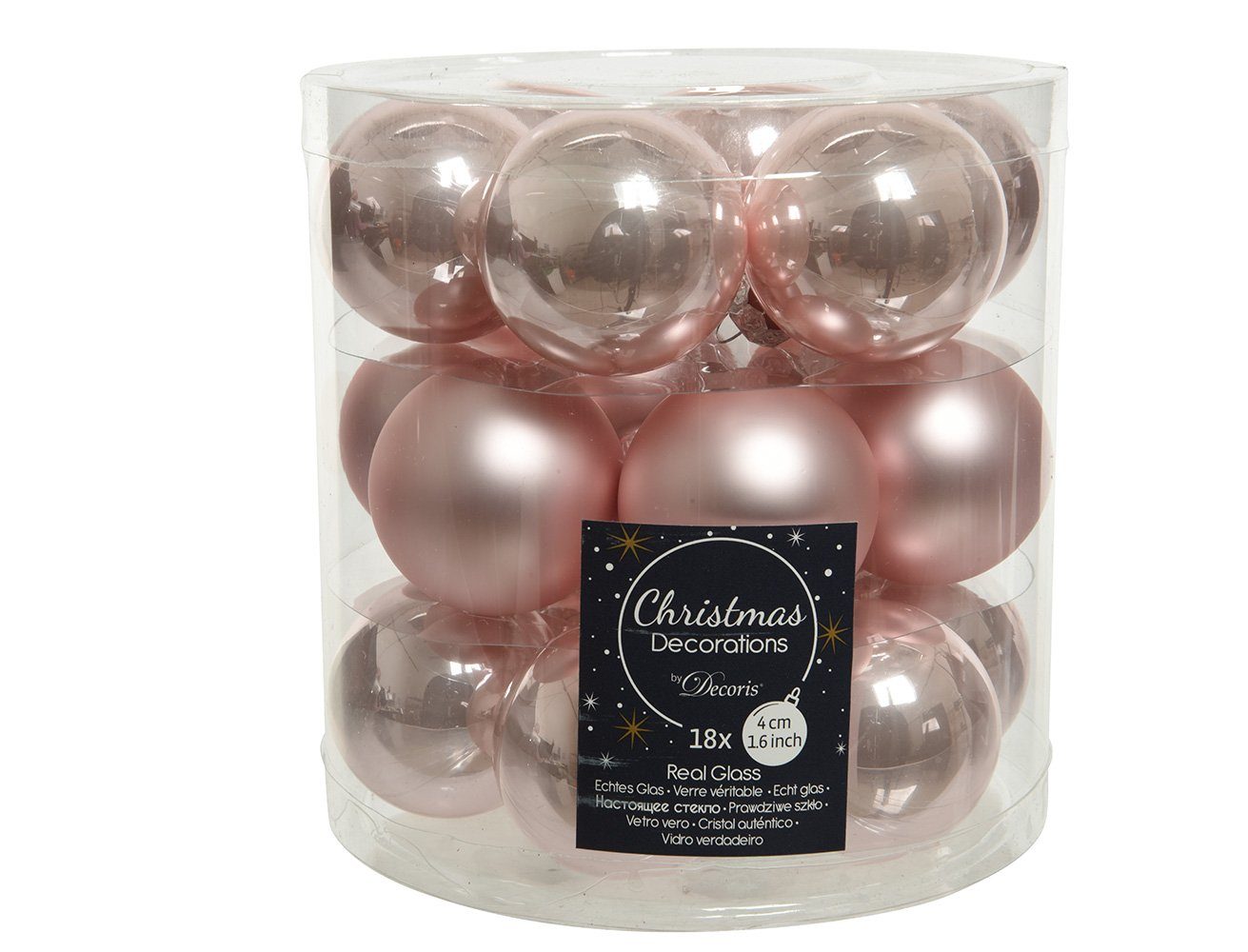Kaemingk Weihnachtsbaumkugel, Weihnachtskugeln Glas 4cm 18 Stück - Puderrosa