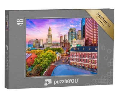 puzzleYOU Puzzle Abenddämmerung über Boston, Massachusetts, 48 Puzzleteile, puzzleYOU-Kollektionen Amerika, Amerikanische Städte