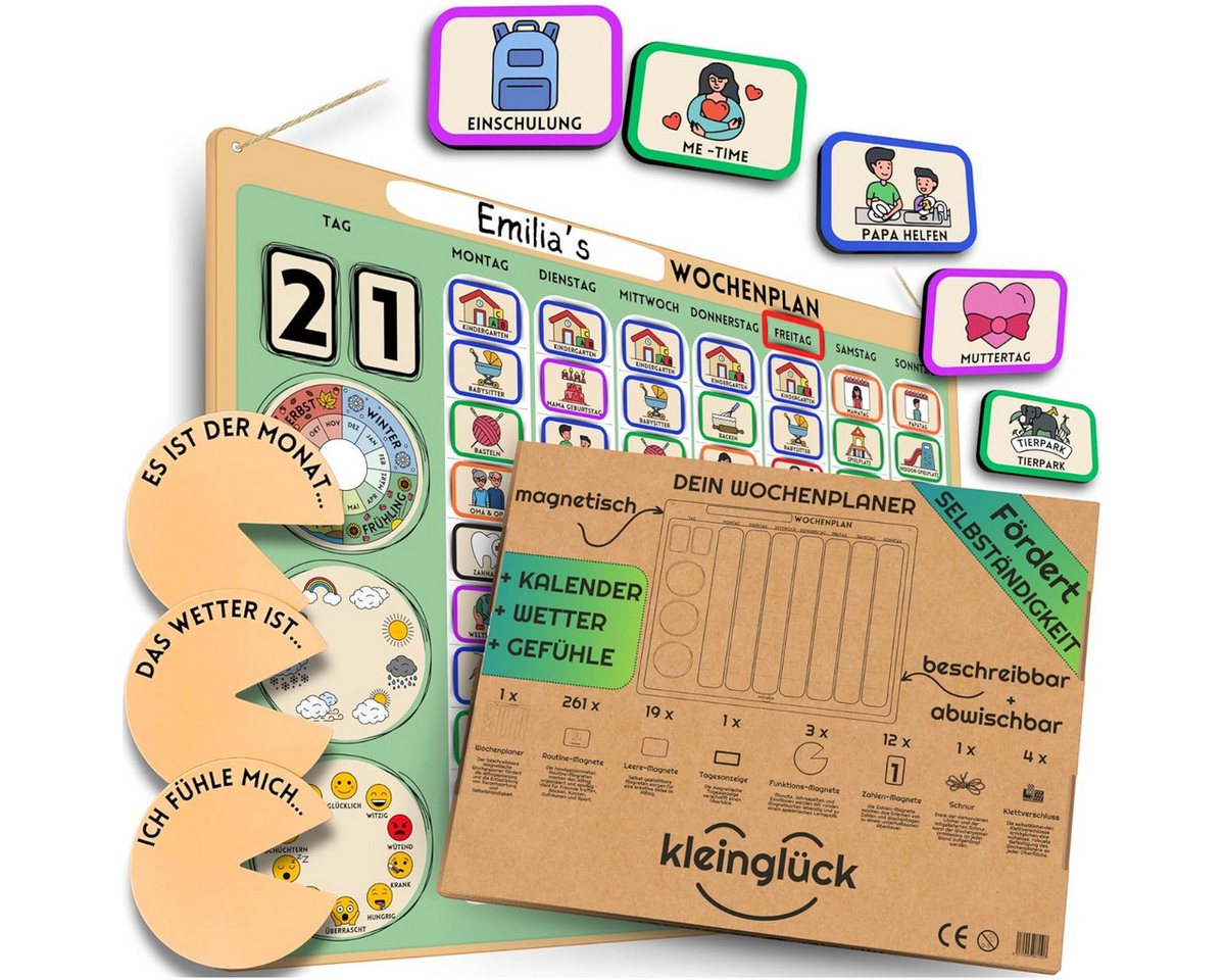 Kleinglück Magnettafel Wochenplaner Kinder Magnettafel Lernplaner für Kinder mit Magneten