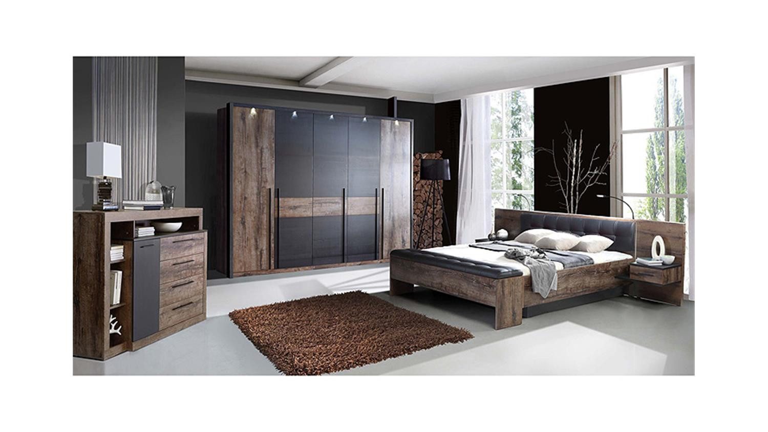 FORTE Bettanlage Bettanlage Bellevue Doppelbett Schwarzeiche und Schlammeiche LED