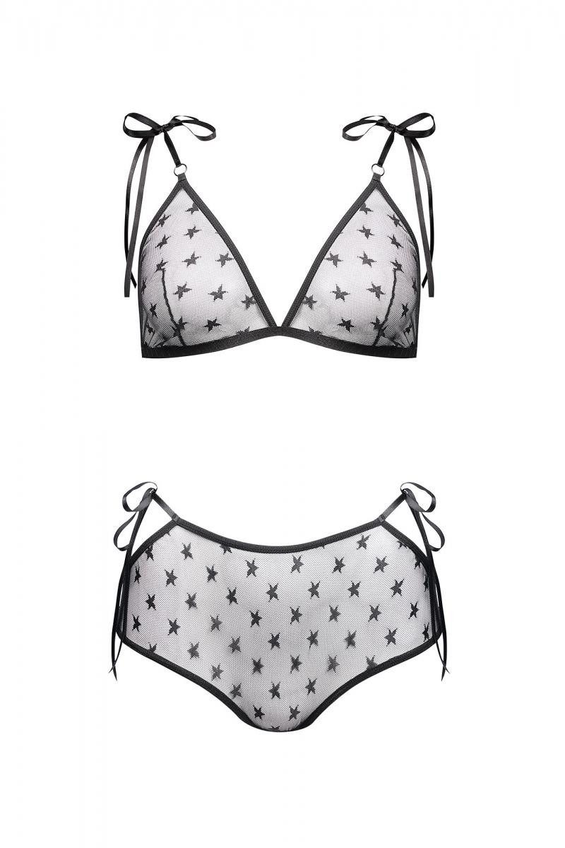 Anais apparel Set: Dekolleté-BH Schwarzes transparentes Frauen Dessous Set BH Top und Slip aus Netz Ma