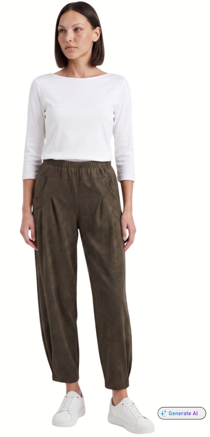 Stehmann Schlupfhose Stehmann, Schlupfhose Rachell2-680 aus veganem Wildleder Veganes Wildleder, Faltendetails an Taschen und Saum