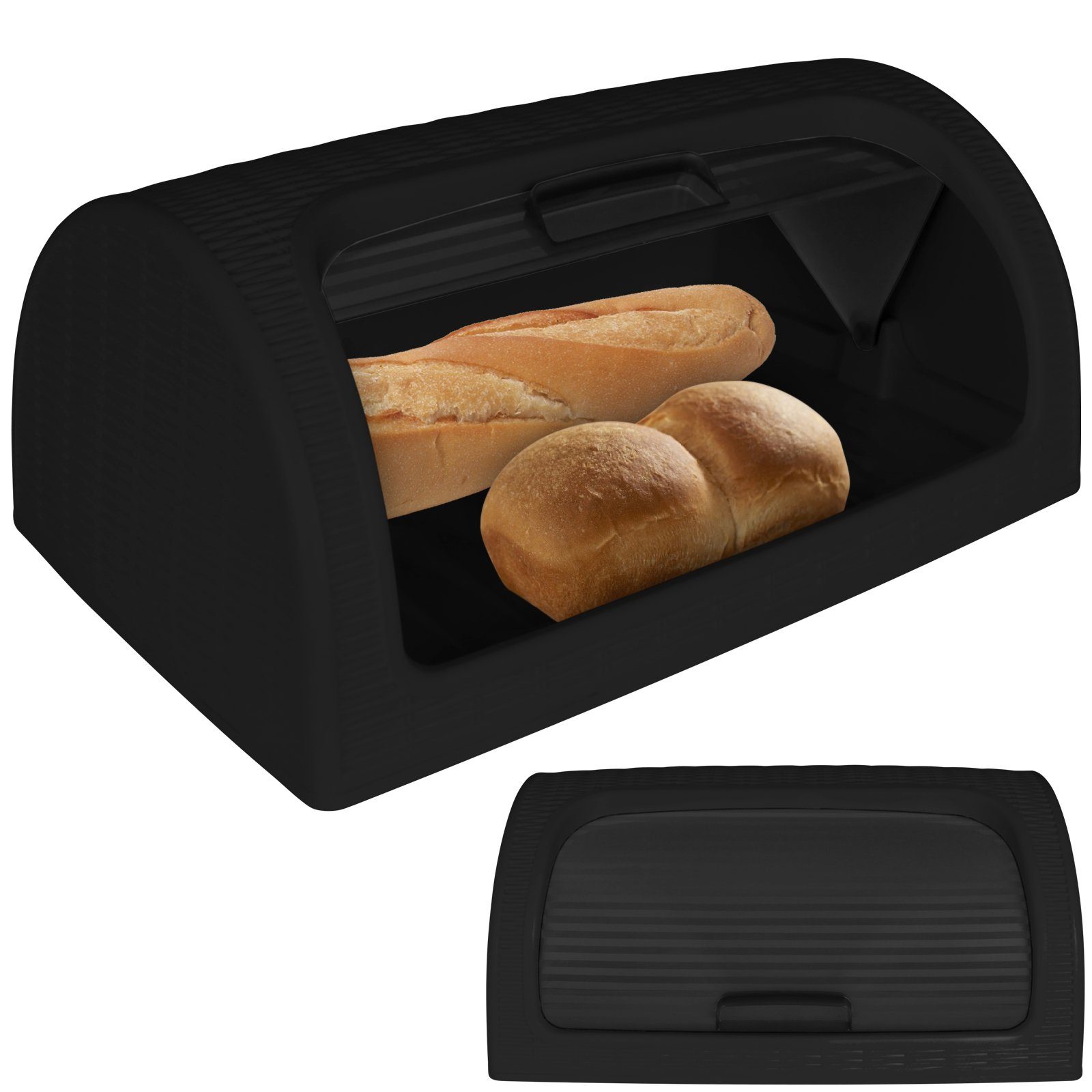 Hatex Brotkasten Brotbox Rattan Optik Farbwahl Brotbehälter Brottopf Brotkiste Brot, Rollbrotkasten Rolldeckel Backwaren Box Kasten Aufbewahrungsbehälter Anthrazit