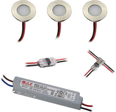 VBLED LED Einbauleuchte Mini LED-Bad-Einbauleuchte als SET, rostfreier Edelstahl, IP67, LED fest integriert, Warmweiß