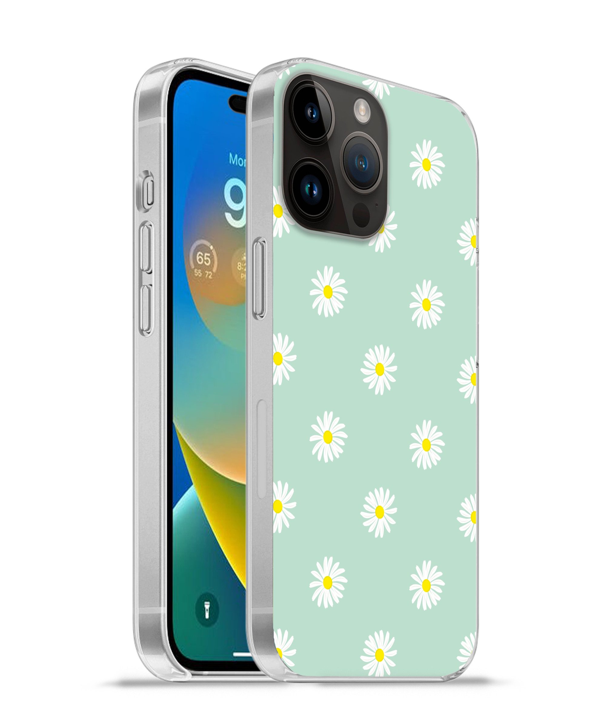 MuchoWow Handyhülle für Apple iPhone 14 Pro Max Gänseblümchen - Pastell - Weiß - Grün - Fl, Smartphone-Bumper, Print, Handy Schutzhülle Dünn
