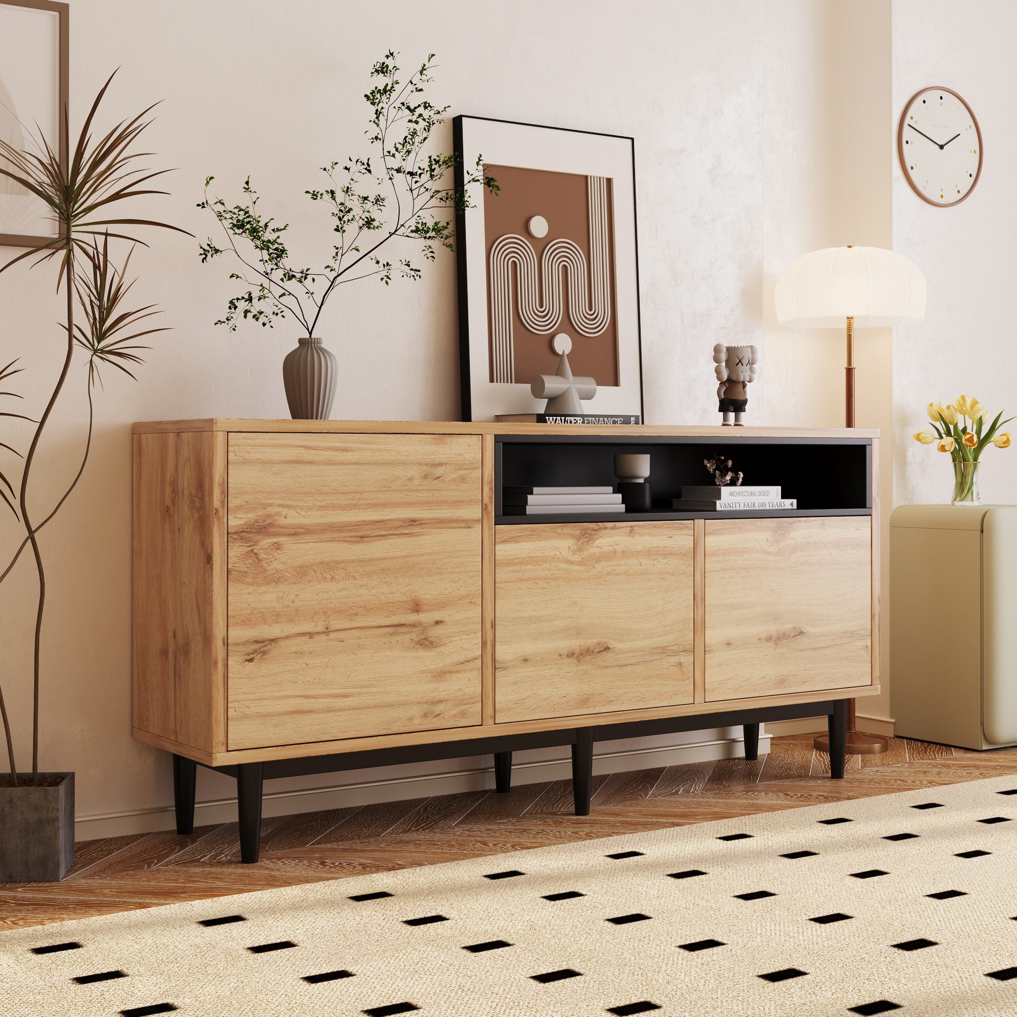 Furnishings Home Stauraumschrank Moderner mit drei Türen und Regalen, 160 x 35 x 76 cm (1-St) Einfache Montage, platzsparendes Design, robust und zuverlässig