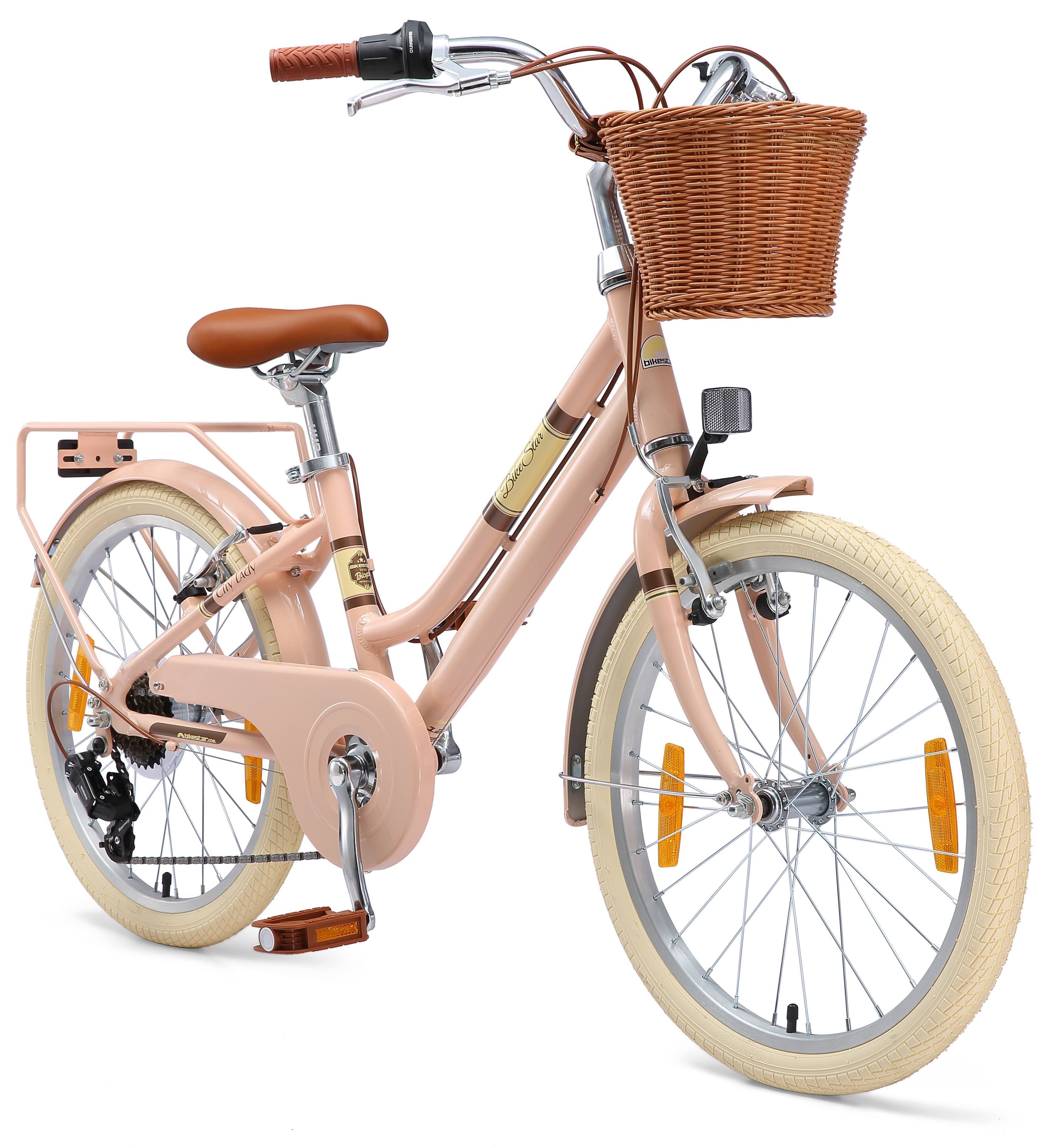 Bikestar Kinderfahrrad Cityrad 20 Zoll Aluminium ab 6 Jahre, 1 Gang, Korb, Gepäckträger, leichtes Treten, ergonomischer Rahmen
