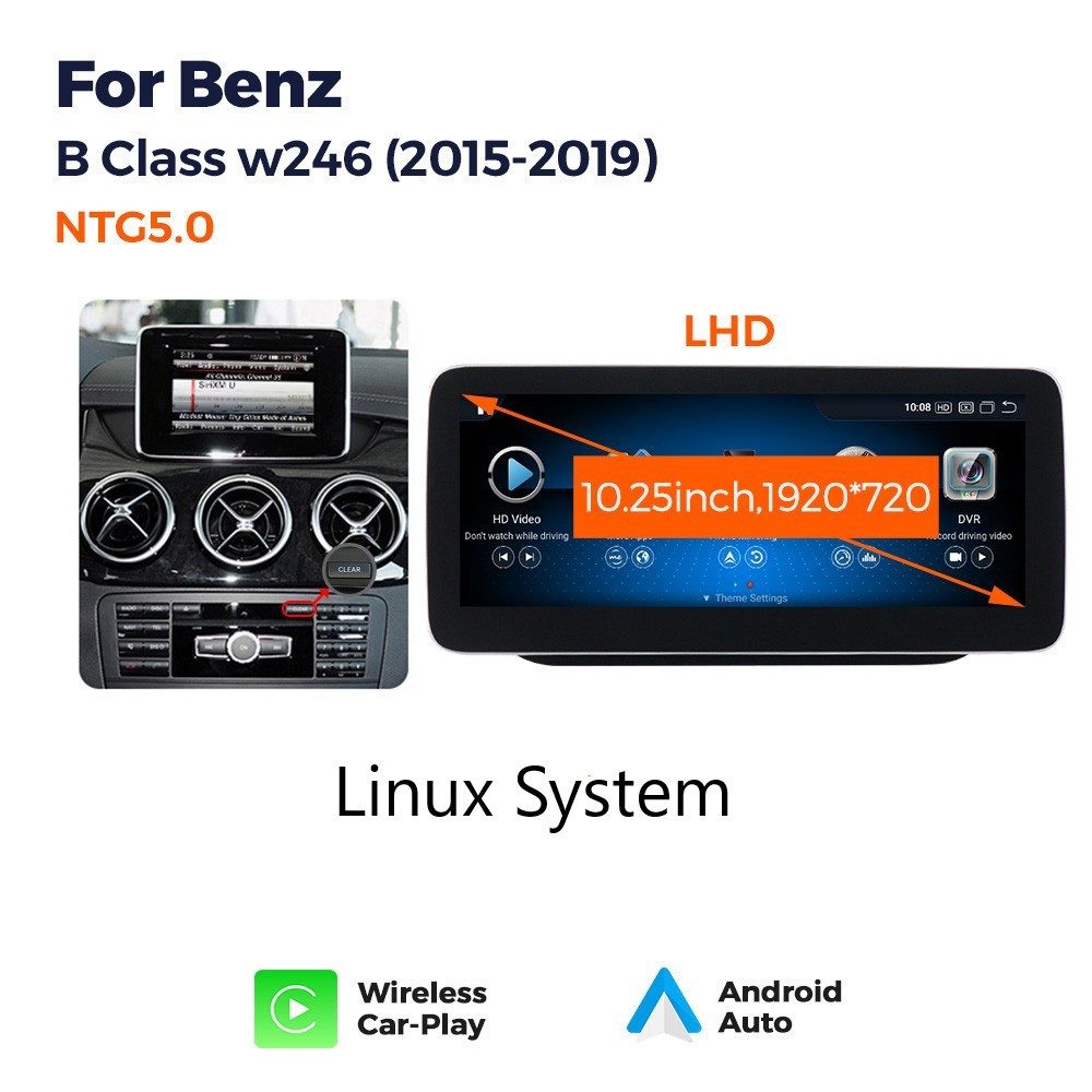 GABITECH 10.3" Carplay Display Für Mercedes Benz B Klasse W242 W246 NTG5.0 Einbau-Navigationsgerät (Kabellos Carplay und Android Auto Touchscreen Display. Linux System)