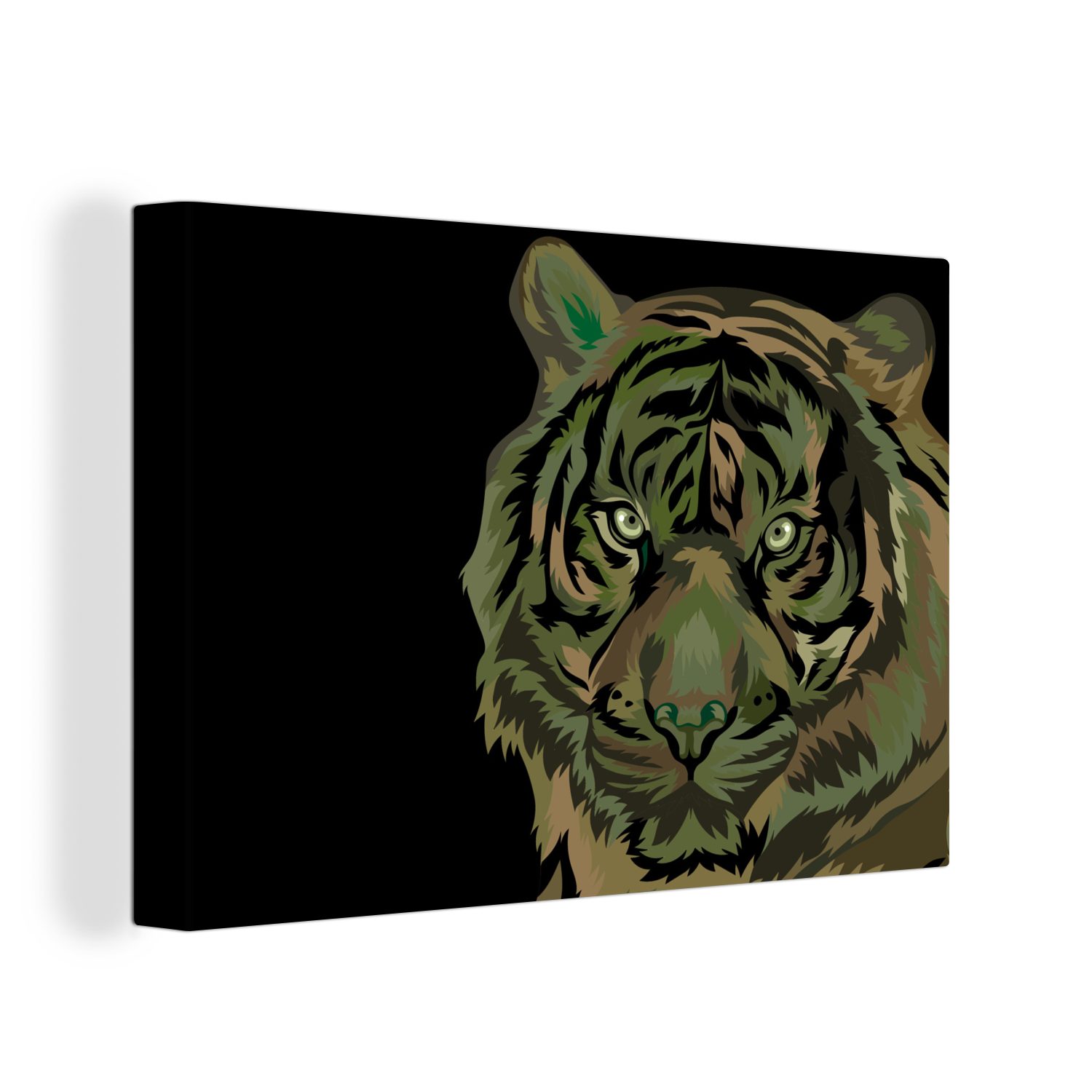 OneMillionCanvasses® Leinwandbild Tiger - Schwarz - Grau, (1 St), Wandbild Leinwandbilder, Aufhängefertig, Wanddeko, 30x20 cm