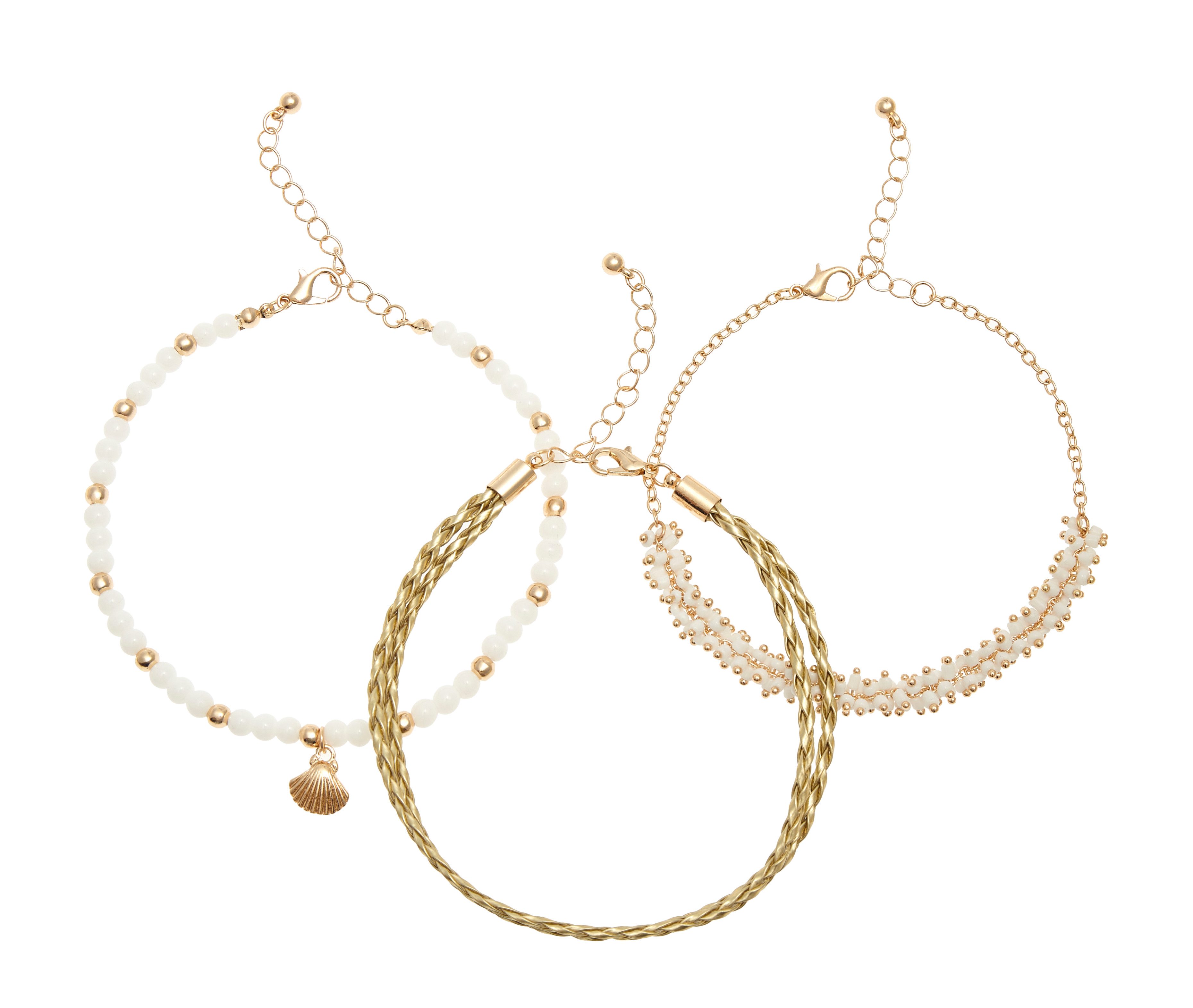 LASCANA Fußketten Set 3 einzelne Fußkettchen in Boho Stil, und Glasperlen, Fußkettchen mit Anhänger. € 18,99