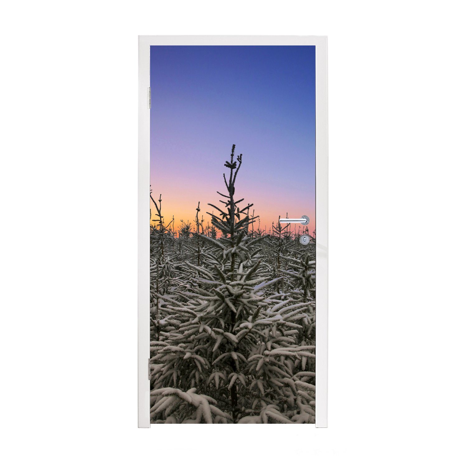 MuchoWow Türtapete Sonnenuntergang über den Kiefern, Matt, bedruckt, (1 St), Fototapete für Tür, Türaufkleber, 75x205 cm | Türtapeten