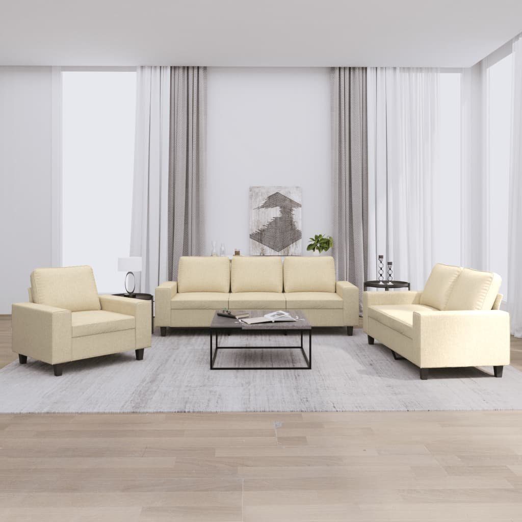 vidaXL Sofa 3-tlg. Sofagarnitur Creme Stoff