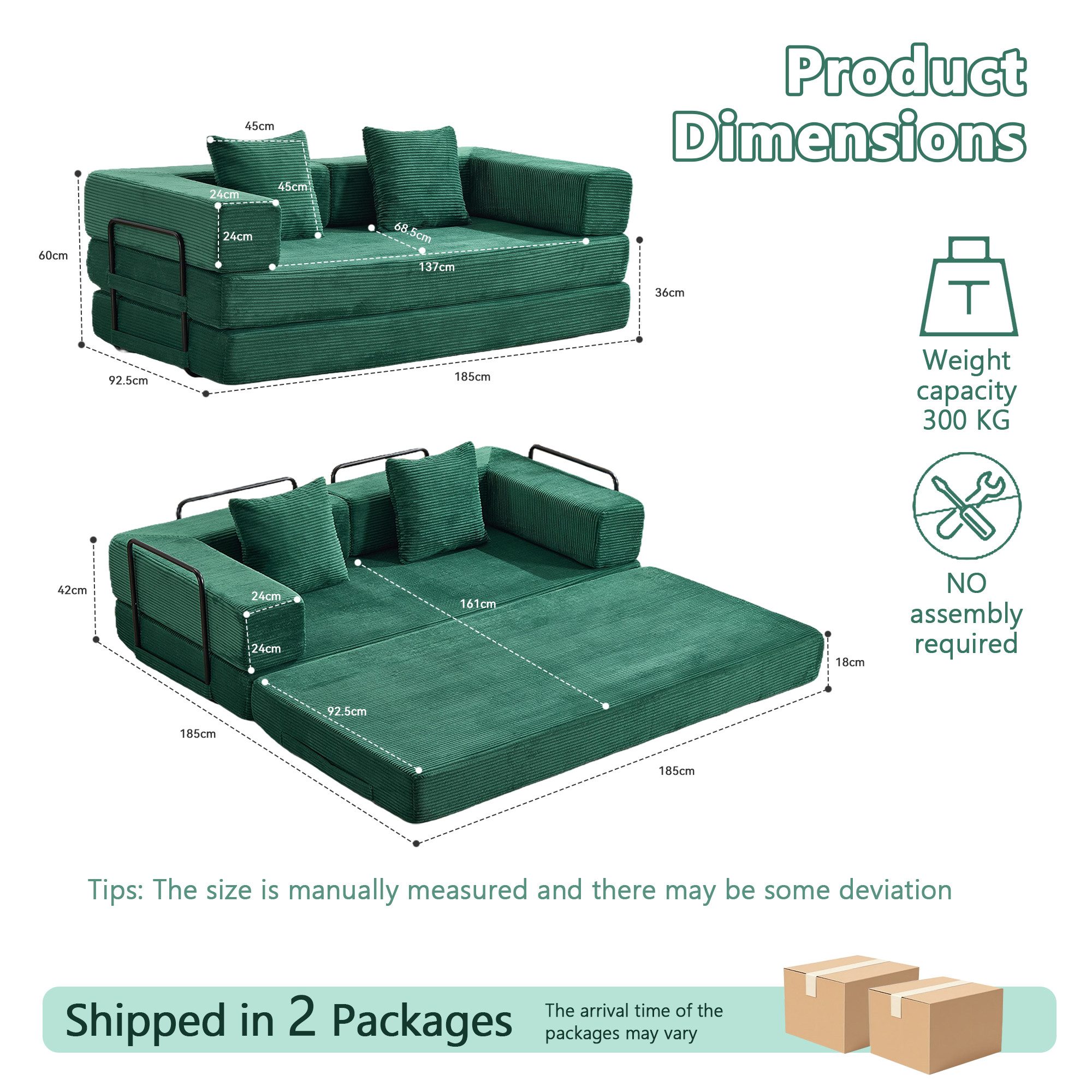 CANMOV Schlafsofa Sofa mit Bettfunktion aus Cord, 3-Sitzer Couch, umwandelbar Sofas, Set, Modulares Sofa mit kissen, umwandelbar zum Schlafsofa