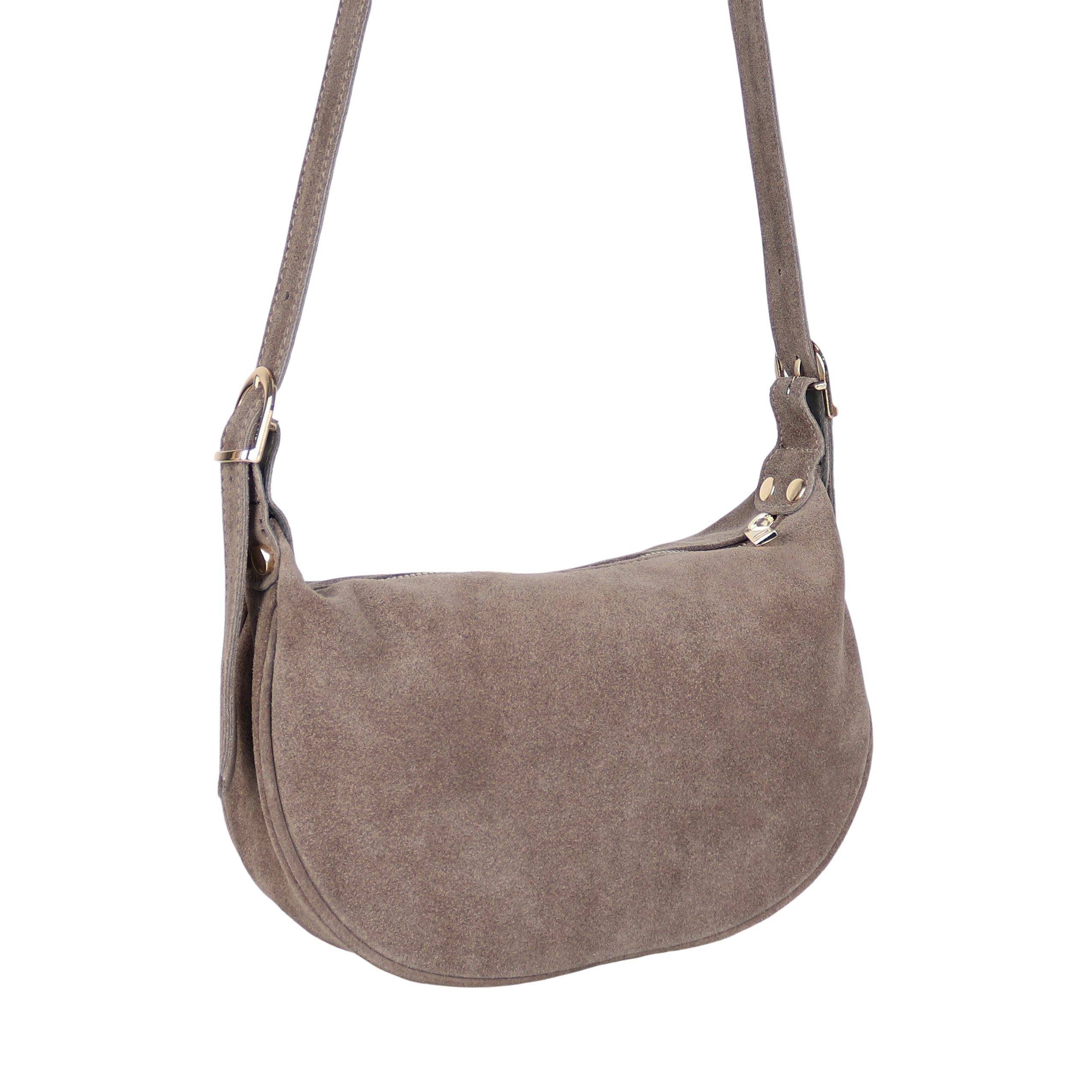 MIRROSI Umhängetasche Damen Crossbody Bag, Wildleder Echtleder Made In Italy, Mittelgroße Damen Tasche 26x16x10cm