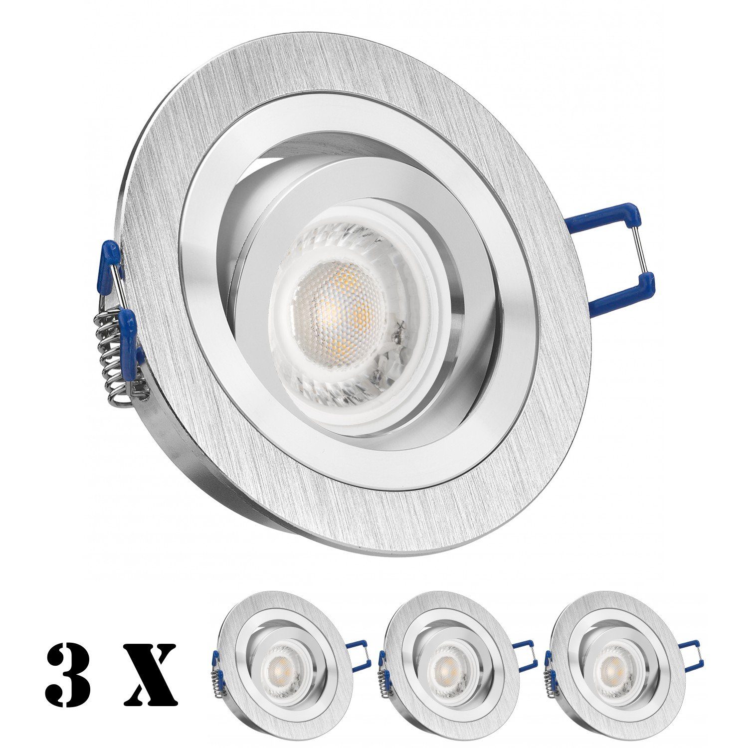 Extrem günstig LEDANDO LED Einbaustrahler 3er mit Einbaustrahler gebürstet flach aluminium LED L Set extra 5W in