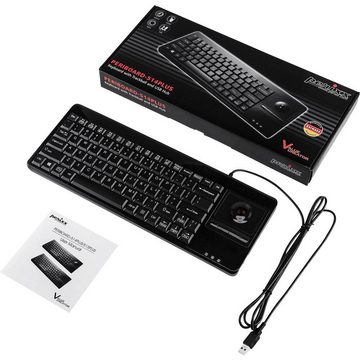 Perixx US-LAYOUT Tastatur (Integrierter Trackball, Maustasten, USB-Anschluss)