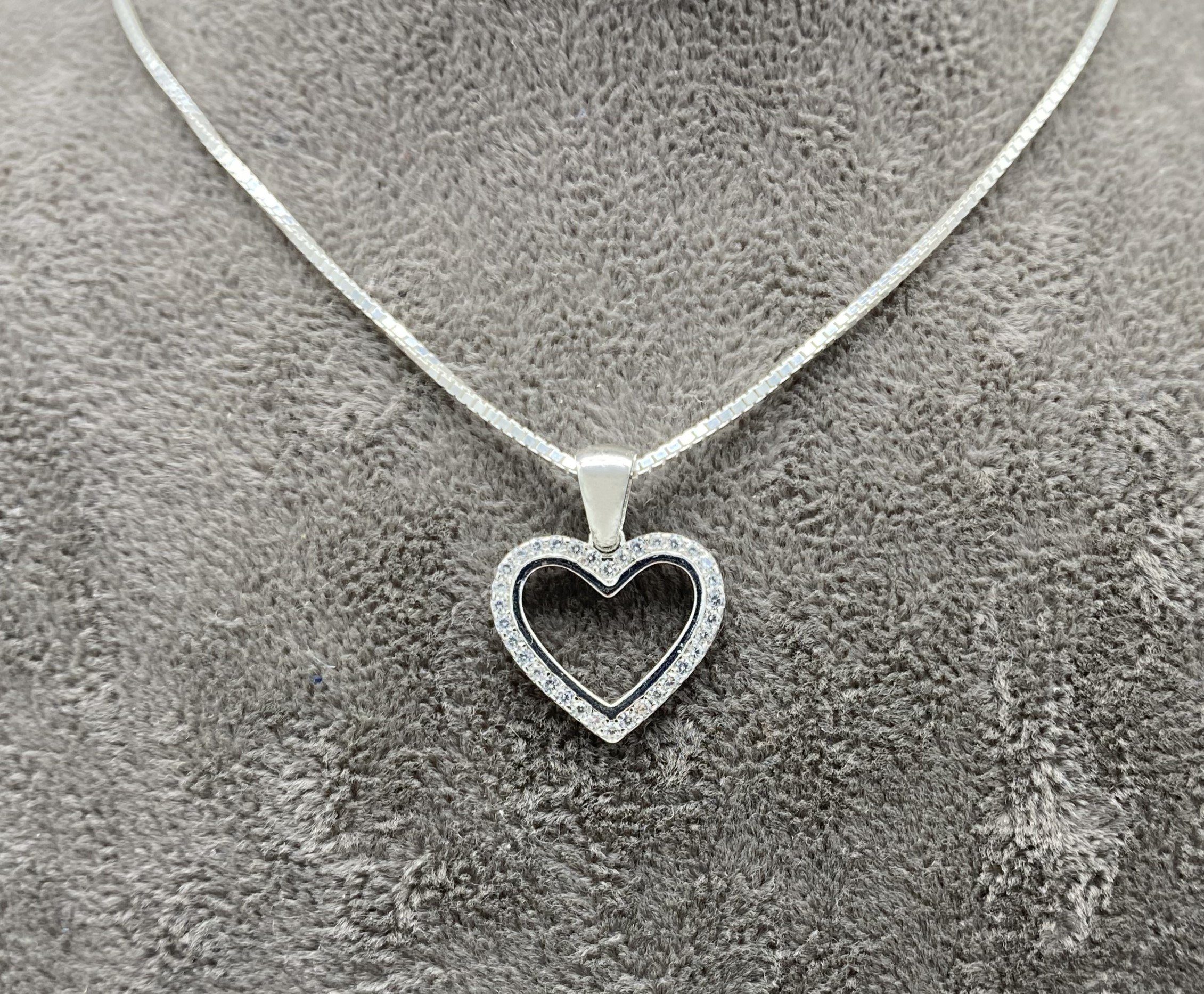 NAHLE Kette mit Anhänger Silberkette Herz Halskette (inklusive Schmuckbox), rhodiniert - mit Zirkonia